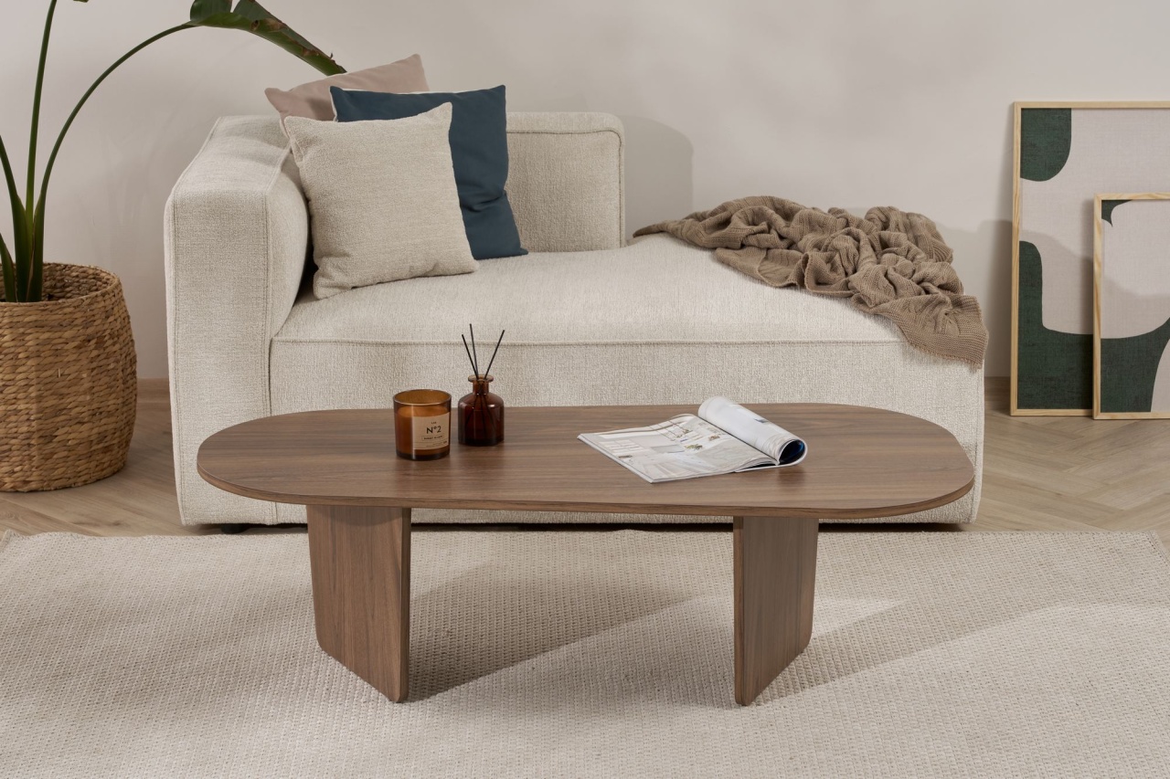 Măsuţă de cafea, Ovalis Walnut, UnicUtil, Nuc, Lățime: 130 cm, Înălțime: 40 cm, Adâncime: 65 cm