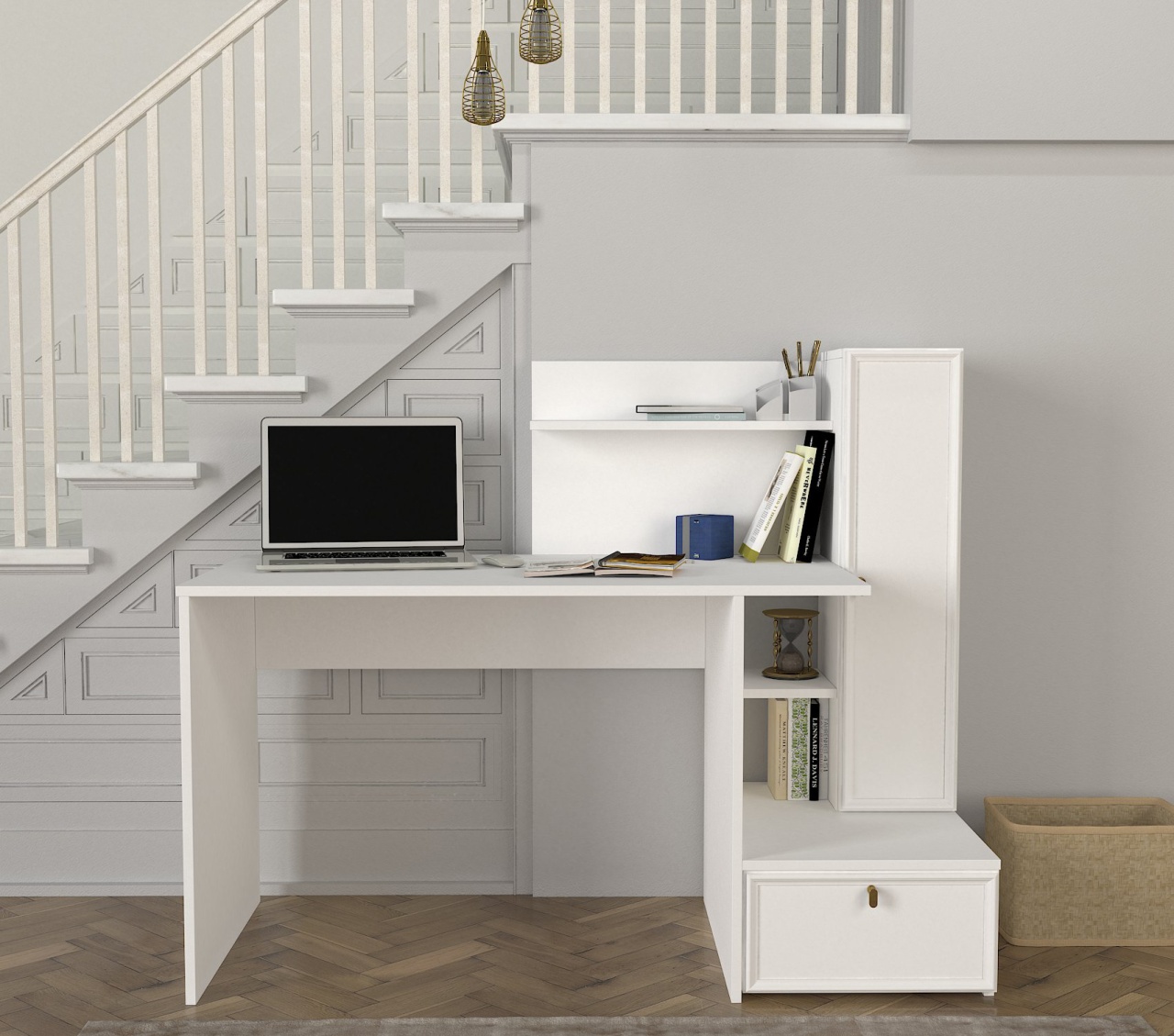 Birou, Functional Flow, UnicUtil, 142.8 x 60 x 115.8 cm, Alb