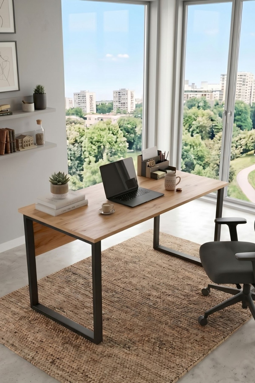 Birou UnicUtil Stejar cu structura metalica neagra 140 x 60 x 73 cm