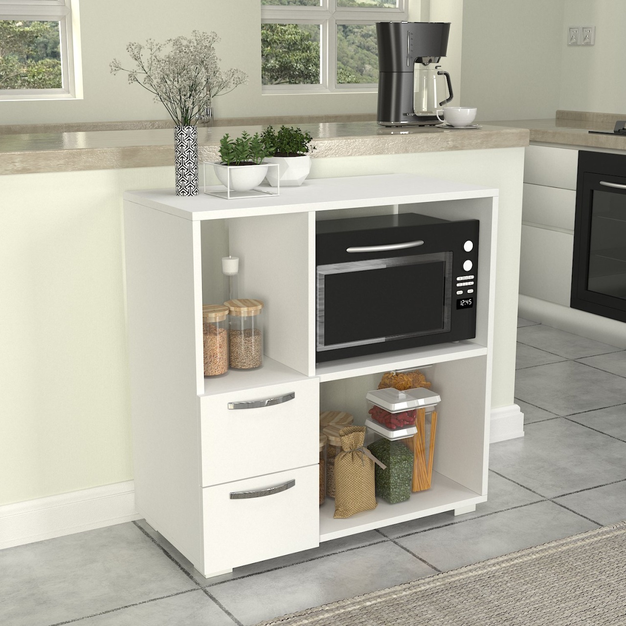 Dulap Organizator Bucatarie, Microwave Stand, UnicUtil, 80 x 40 x 83 cm, Alb
