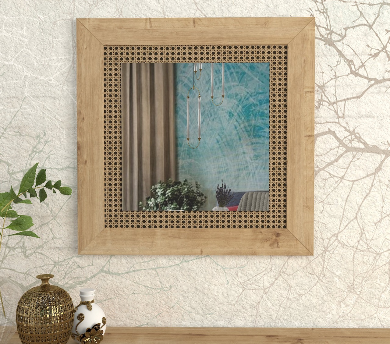 Oglinda de Perete Decorativă, Cane Charm, UnicUtil, 72 x 72 cm, Maro