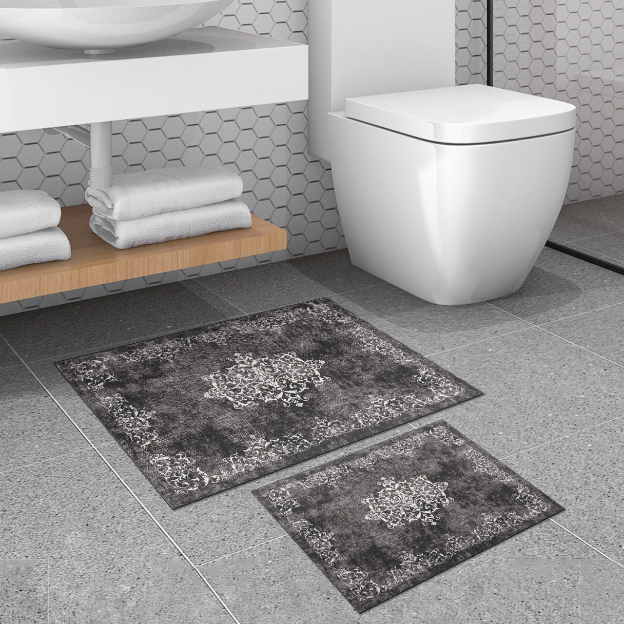 Set covorase baie 2 piese, Comfort Plush, UnicUtil, Gri