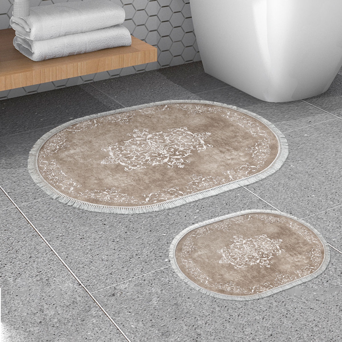 Set covorase baie 2 piese, Ultra Cozy, UnicUtil, Bej