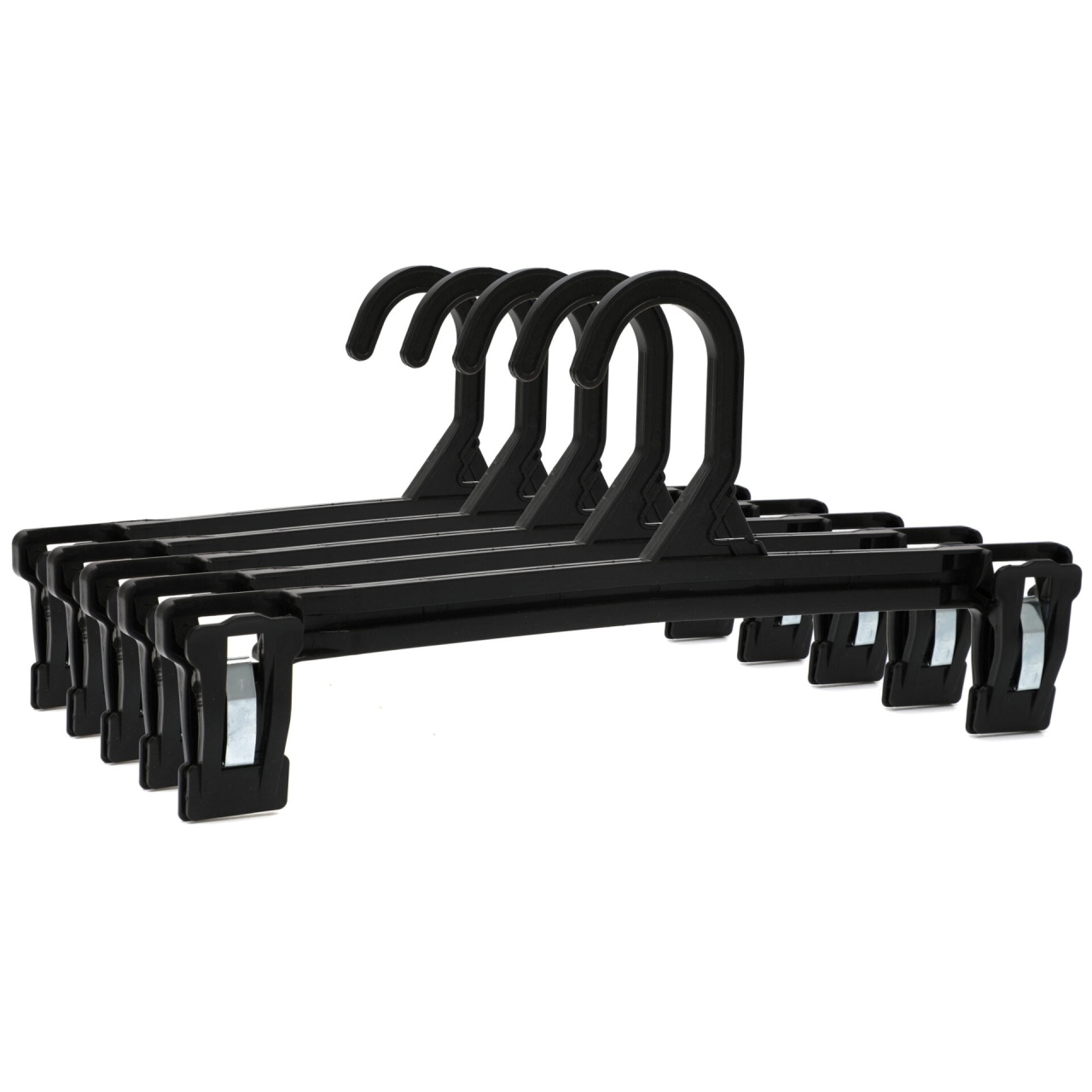 Umeraș din plastic cu clipsuri, pentru fuste/pantaloni, Negru, 1 bucata