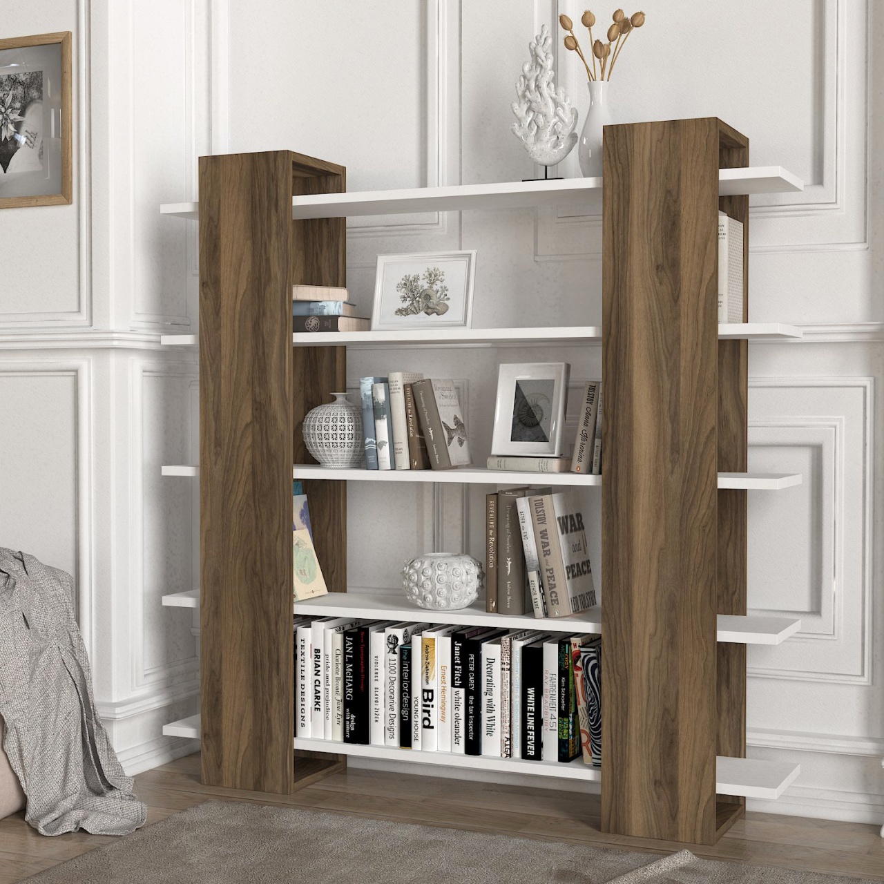Biblioteca, Element Fusion, UnicUtil, 120 x 19.5 x 120 cm, Alb-Maro