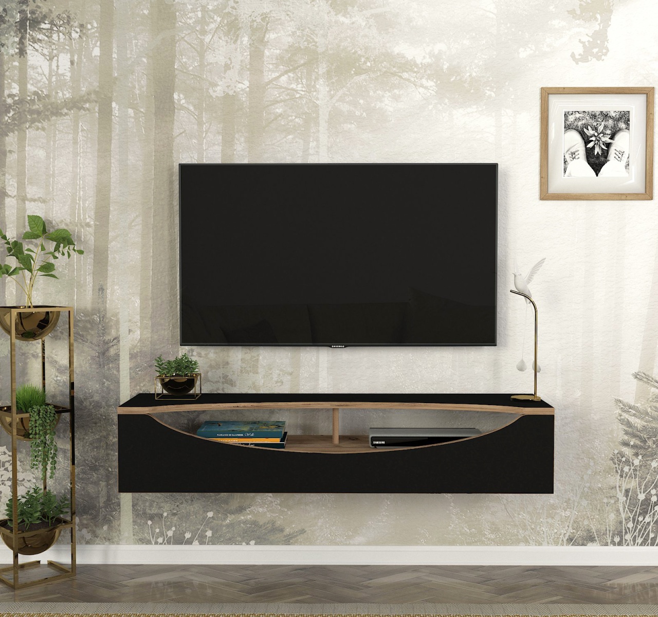 Comodă televizor Urban Elegance, 120 x 29.6 x 23.8, Negru, UnicUtil