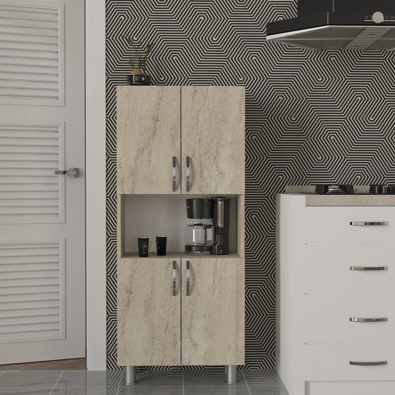 Dulap Organizator Baie/Bucatarie, Bold Line, UnicUtil, 59.5 x 29.5 x 140.3 cm, Crem
