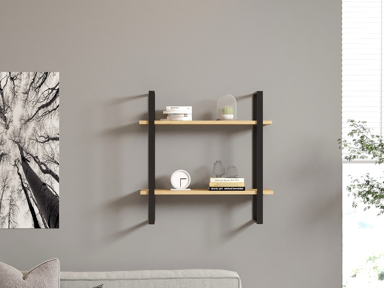 Rafturi perete, Bold Shelf, UnicUtil, 70 x 70 x 22 cm, Stejar Negru