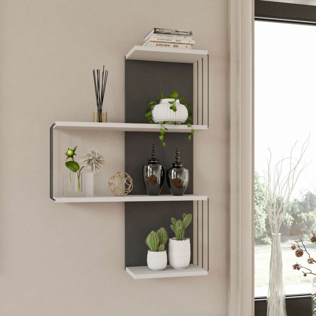 Rafturi perete, Elegant Build, UnicUtil, 64 x 96 x 19 cm, Alb Gri
