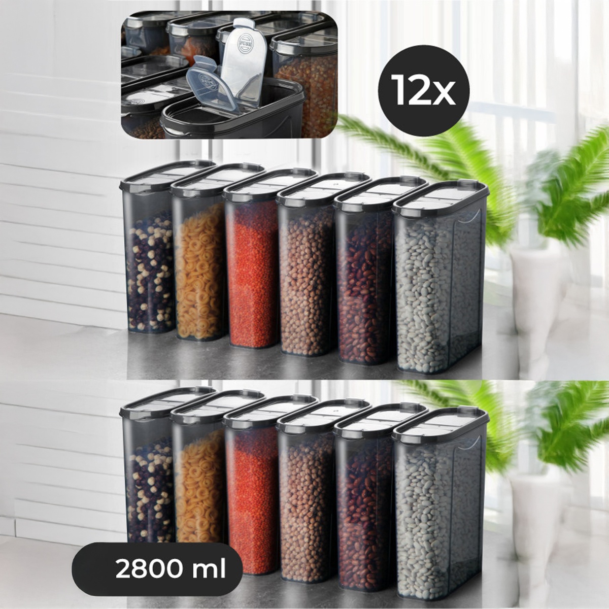 Set 12 recipiente alimentare , UnicUtil, Modern Versatile, Antracit