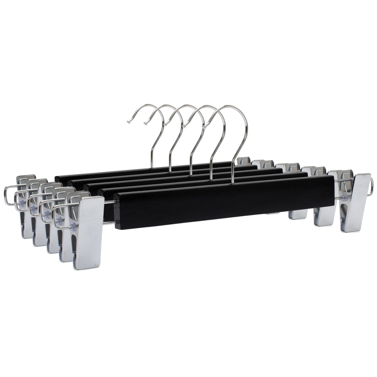 Umeraș din lemn cu clipsuri metalice, pentru pantaloni, Negru, 1 bucata