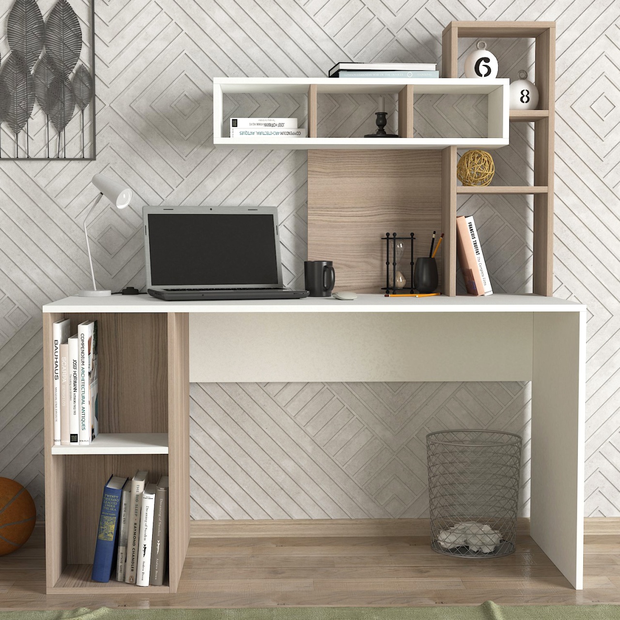 Birou, CreamModular Harmony, UnicUtil, 140 x 60 x 153.8 cm, Alb și Crem