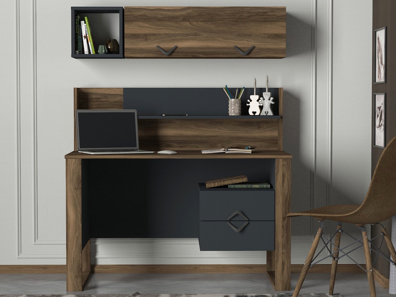 Birou, Style Edge, UnicUtil, 120 x 60 x 143.5 cm, Gri Antracit & Maro