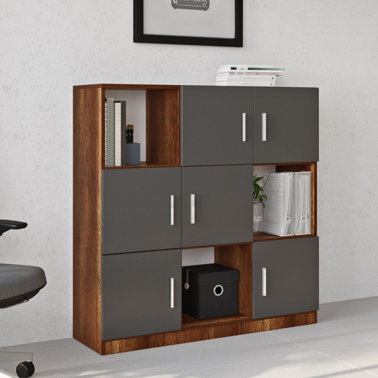 Dulap cu 9 compartimente UnicUtil Nuc - Gri Antracit pentru birou 119.9 x 37.6 x 121.8 cm