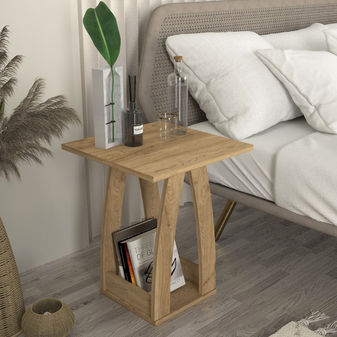 Măsuță de cafea Deros din pal melaminat, design compact și modern pentru spații elegante, 45 x 45 x 56 cm