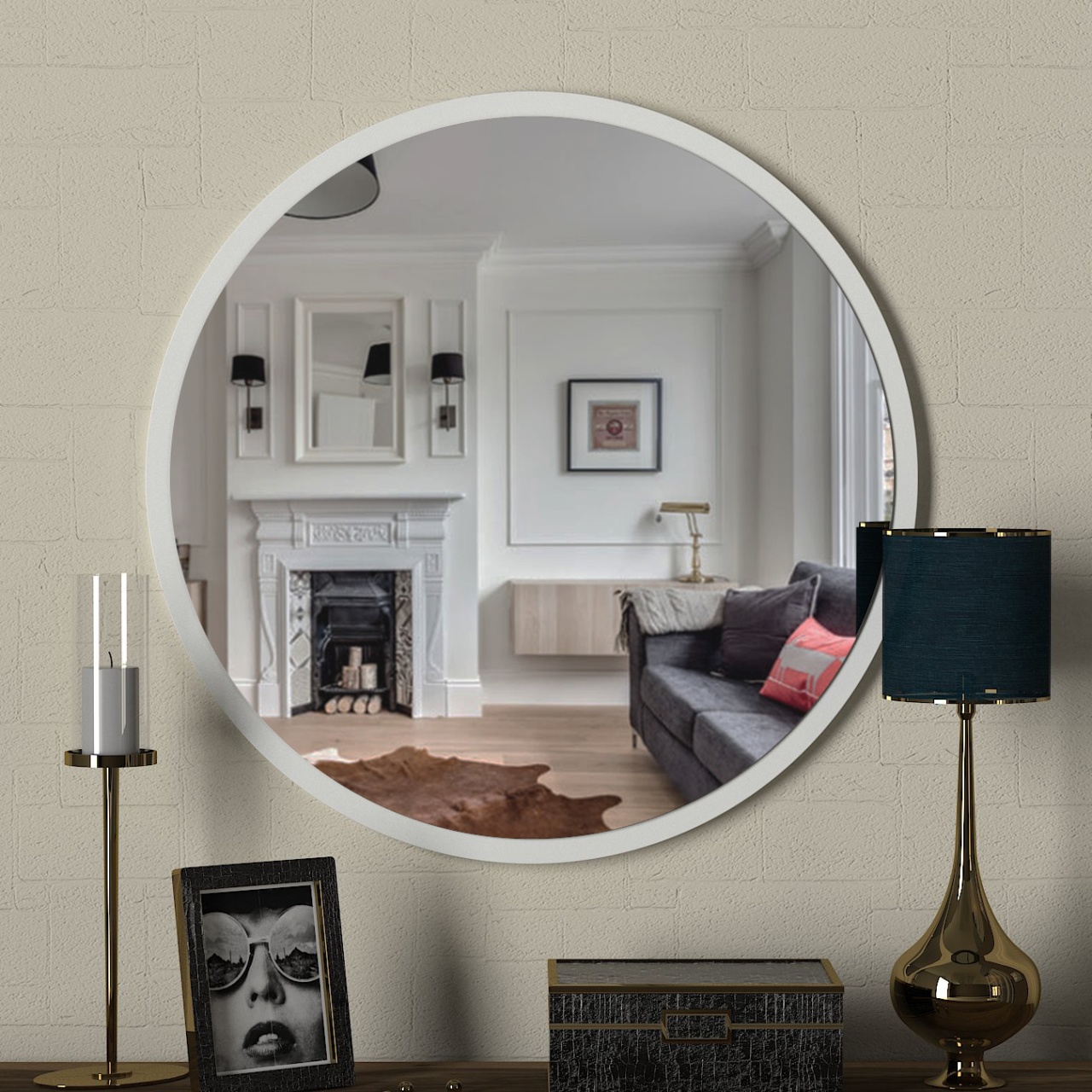 Oglinda de Perete Rotunda, Mirror Serenity, UnicUtil, diametru rama 59 cm, Alb