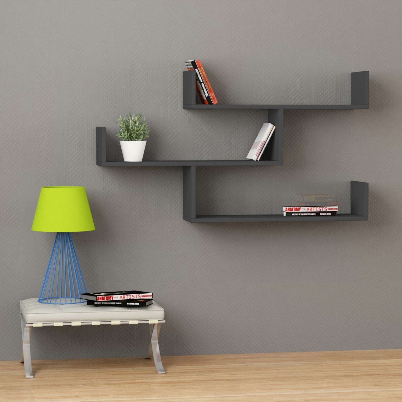 Rafturi perete, Bold Frame, UnicUtil, 120 x 67 x 22 cm, Gri