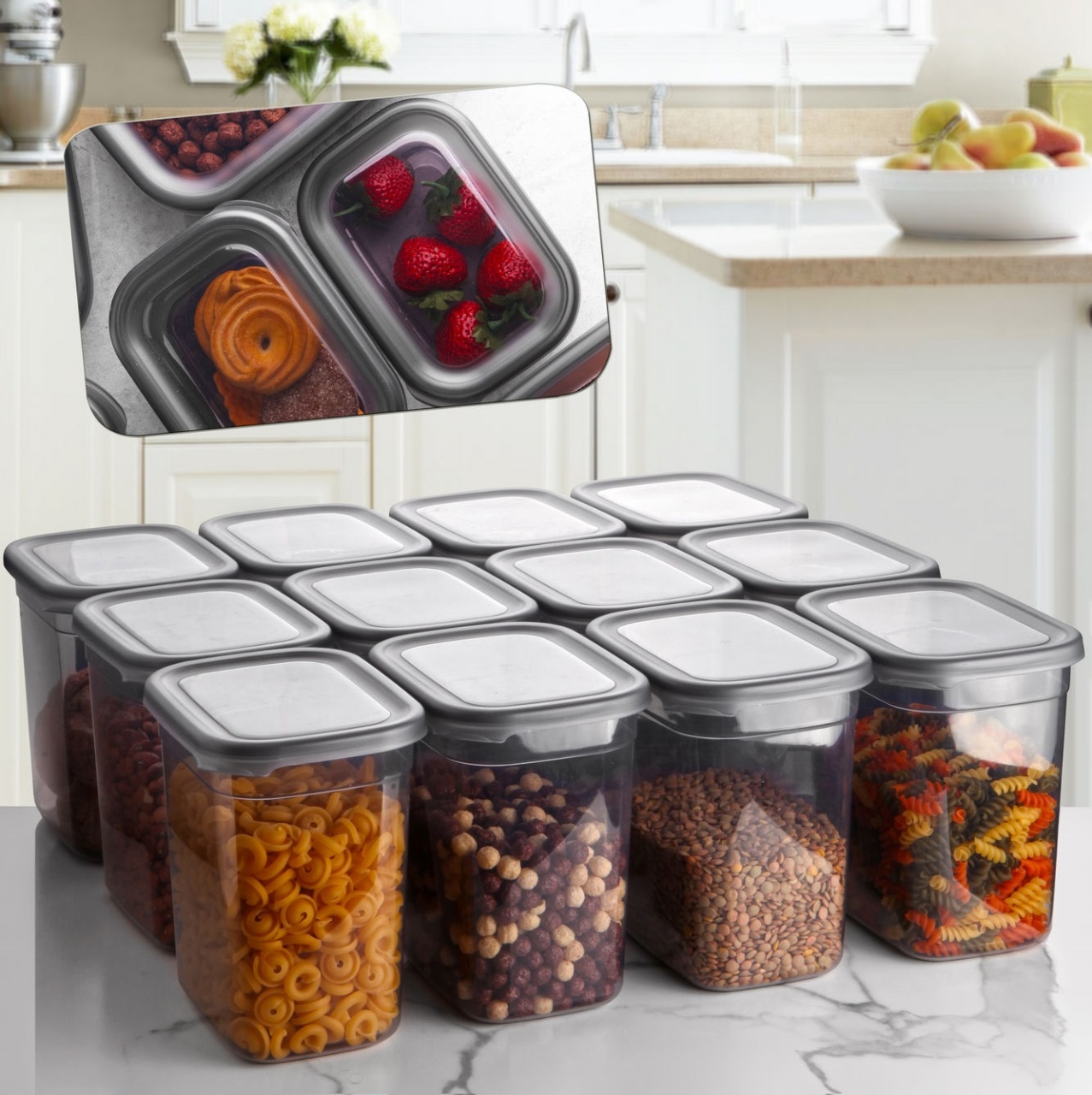 Set 12 recipiente alimentare , UnicUtil, Compact Sturdy, Antracit