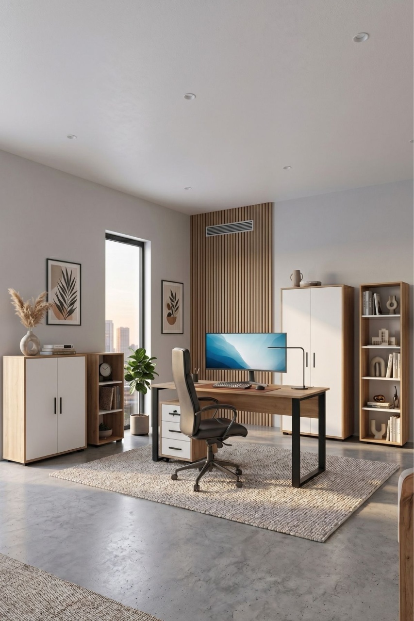 Set mobilier de birou UnicUtil Stejar - Alb 6 piese