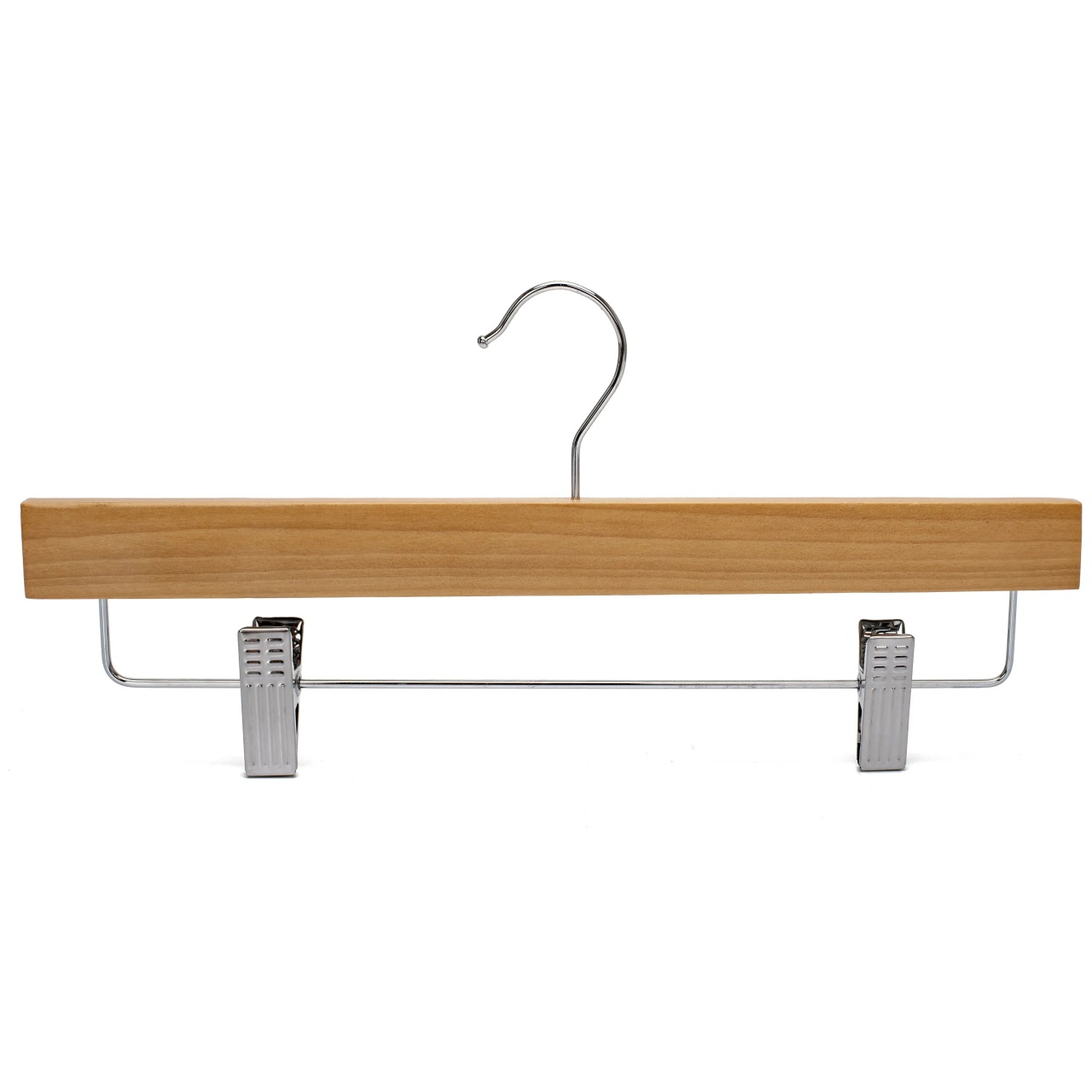 Umeraș din lemn cu clipsuri metalice, pentru pantaloni, Natur, 1 bucata