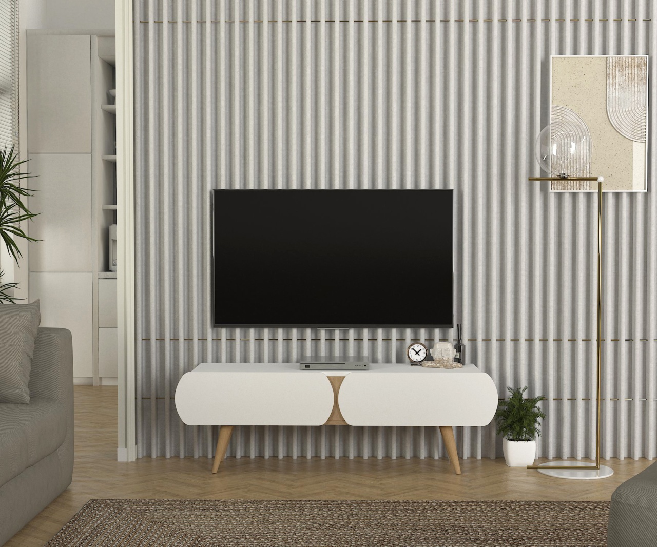 Comoda TV, Elegant Point, UnicUtil, Alb-Crem