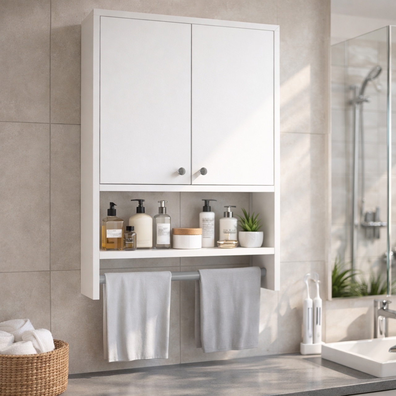 Dulap Organizator pentru Baie UnicUtil, 59 x 20 x 90 cm, Alb