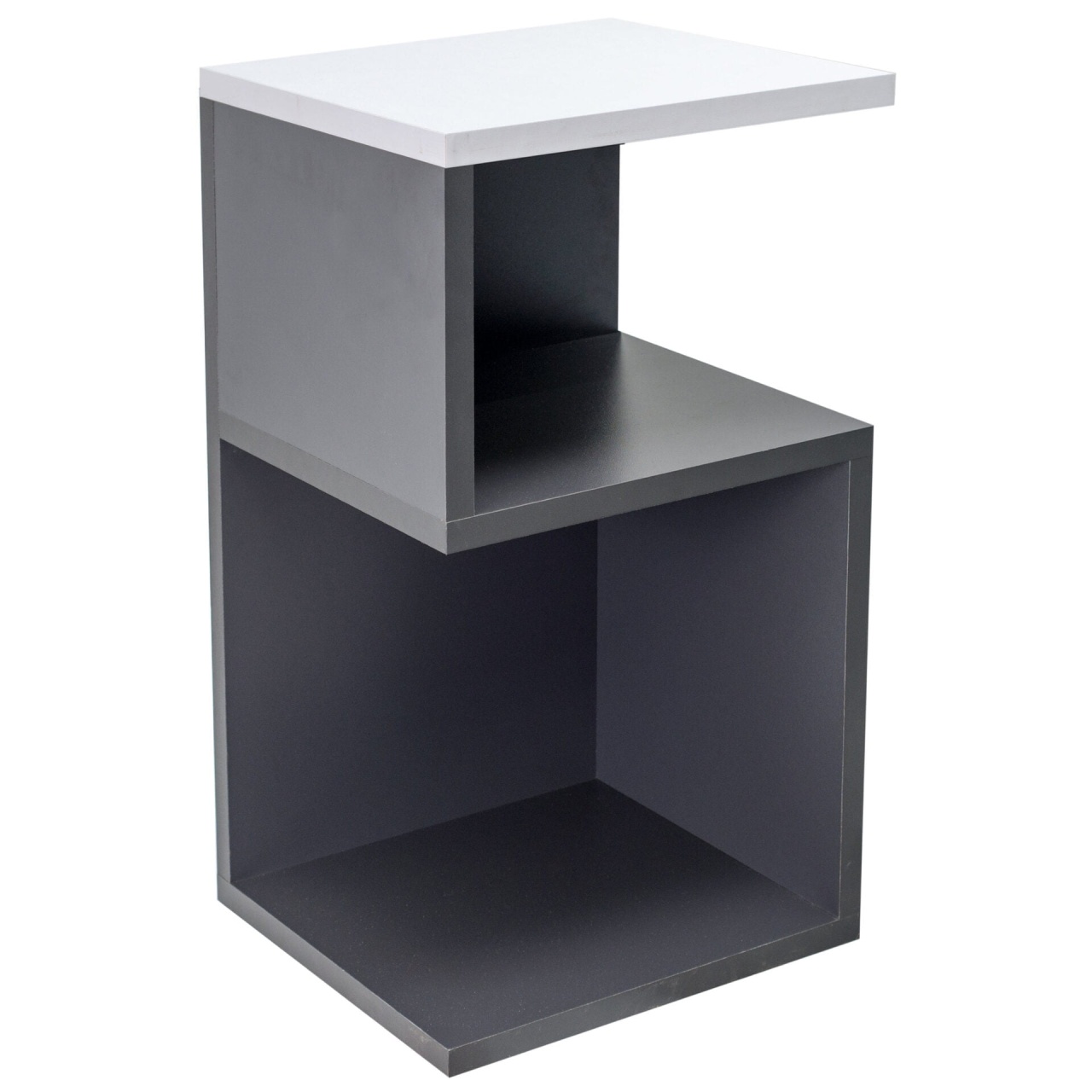 Masă de cafea UnicUtil cu rafturi pe trei niveluri in model S, Gri Antracit, Alb Dreapta 30 x 30 x 55cm
