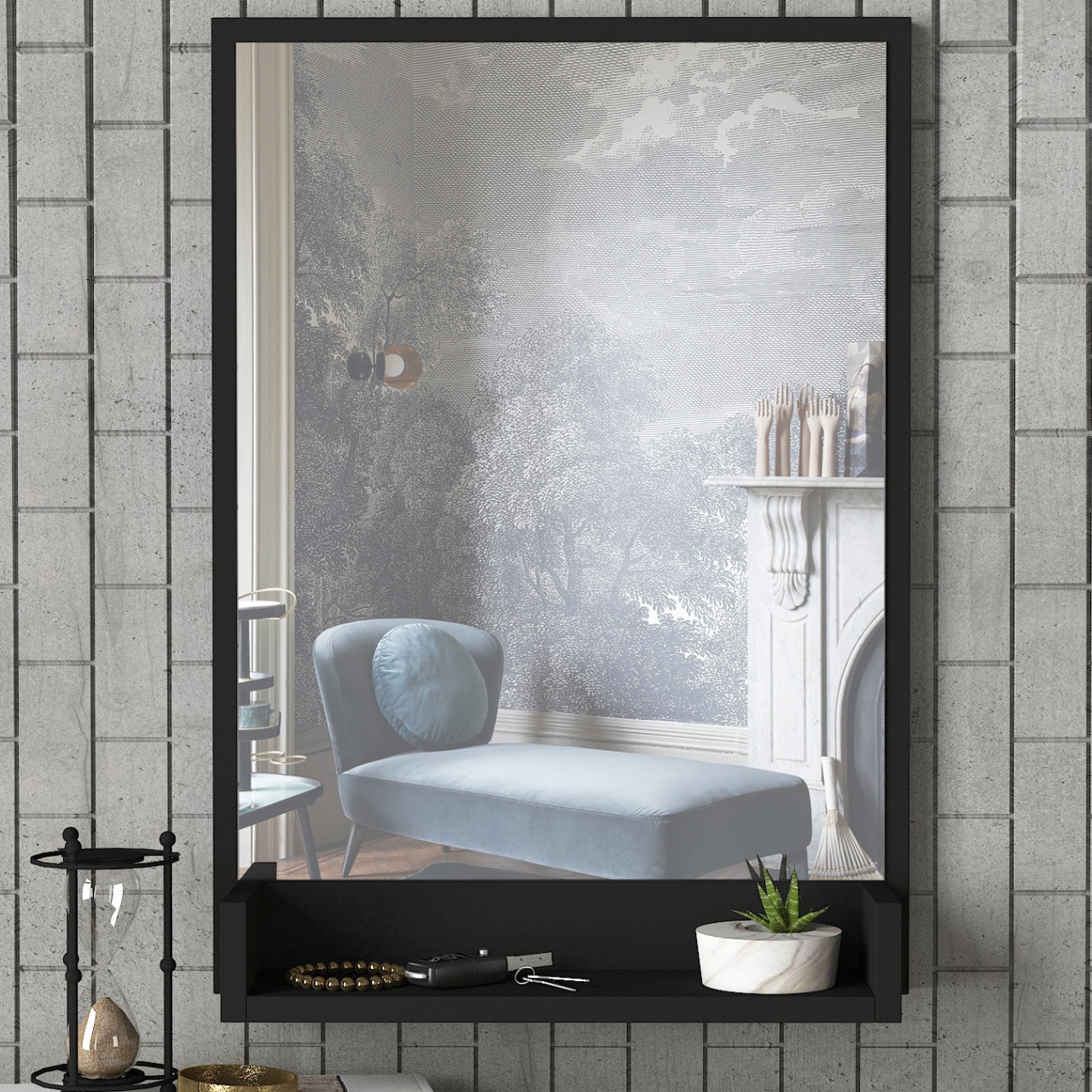 Oglinda de Perete, Shelf Style, UnicUtil, 45 x 12 x 75 cm, Negru