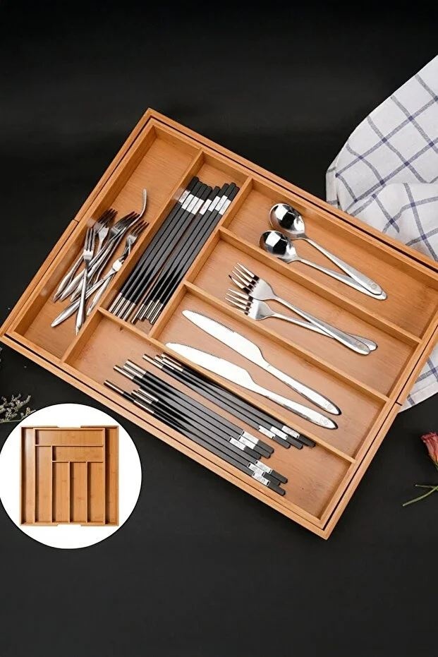 Organizator pentru tacamuri din bambus, 38 x 36 x 5 cm