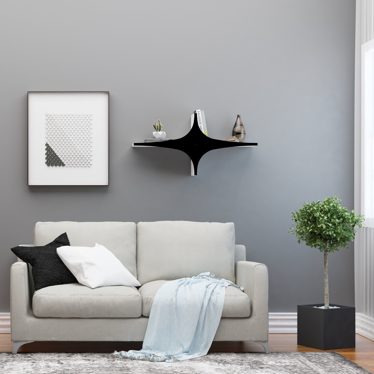 Raft perete, Iron Stand, UnicUtil, 90 x 45 x 20 cm, Negru Alb