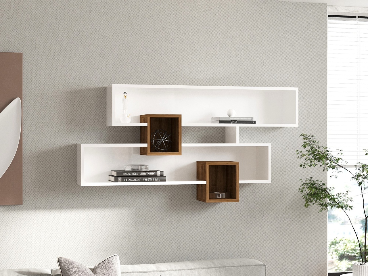 Rafturi perete, Elegant Form, UnicUtil, 120 x 75 x 22 cm, Nuc Alb