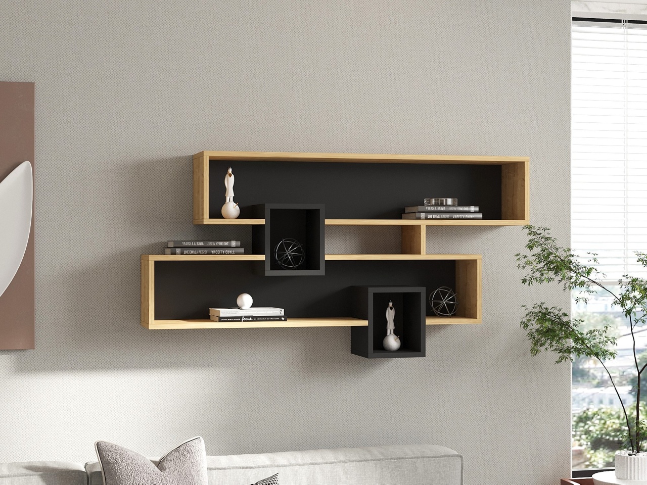 Rafturi perete, Iron Stand, UnicUtil, 120 x 72 x 22 cm, Stejar Gri