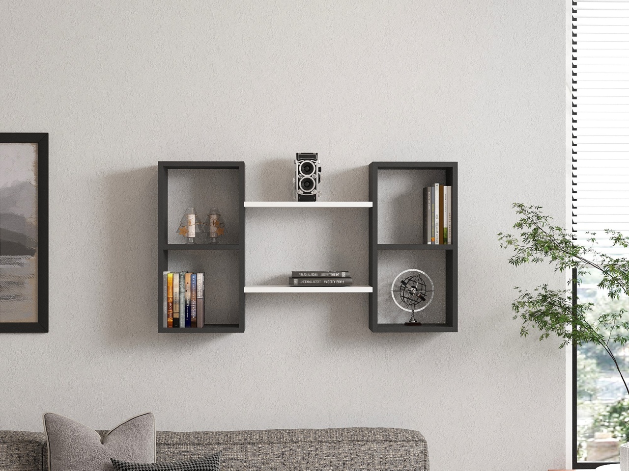 Rafturi perete, Refined Craft, UnicUtil, 105 x 60 x 20 cm, Alb Gri