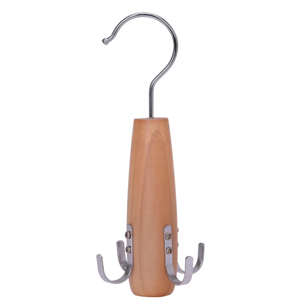 Umeraș din lemn cu 4 agățători, pentru curele, Natur, 1 bucata