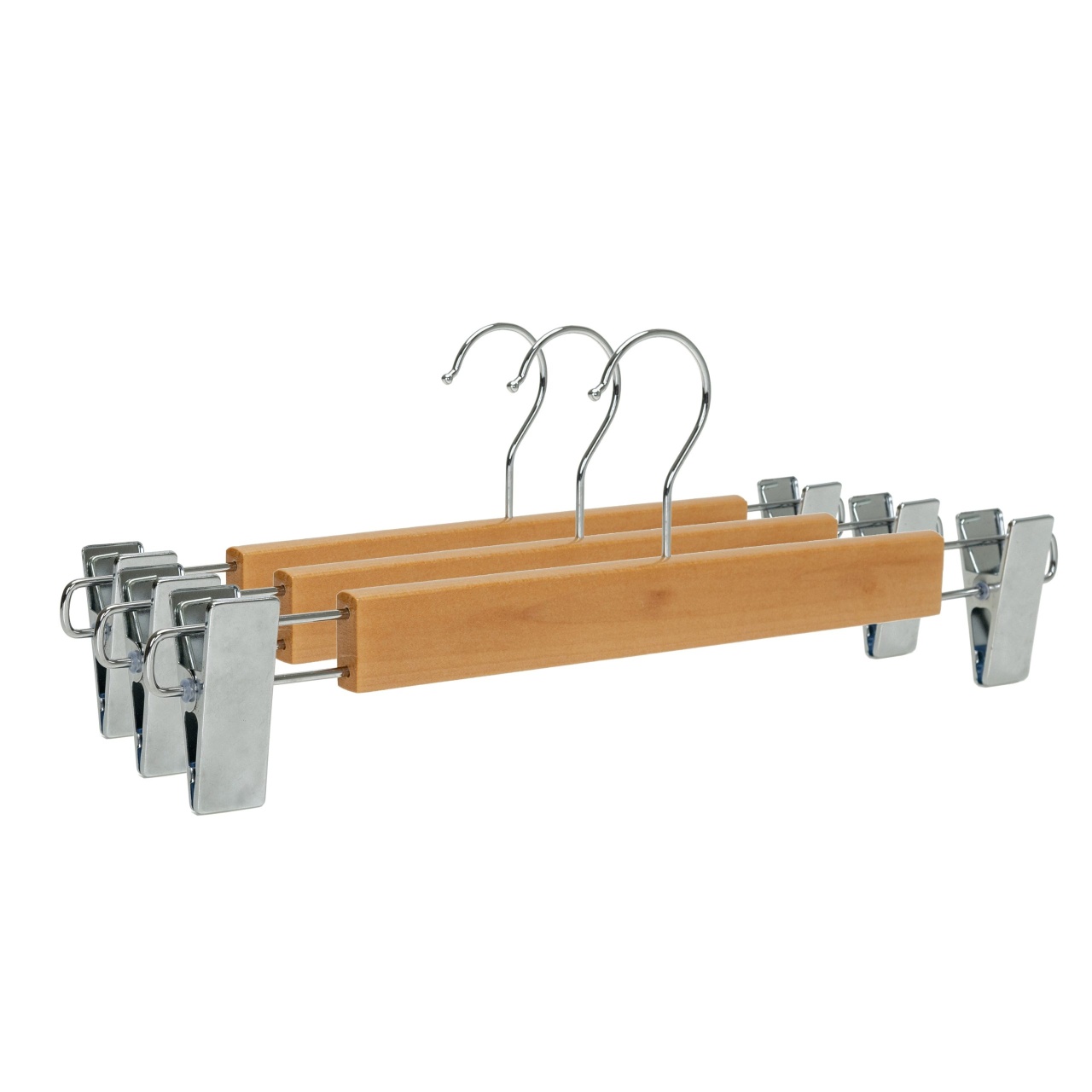 Umeraș din Lemn cu clipsuri metalice, pentru pantaloni/fuste, Natur, 1 bucata