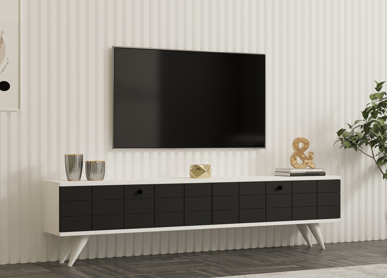 Comoda TV, Alberi Anthracite, UnicUtil, Antracit-Alb, Lățime: 160 cm, Înălțime: 35 cm, Adâncime: 25 cm