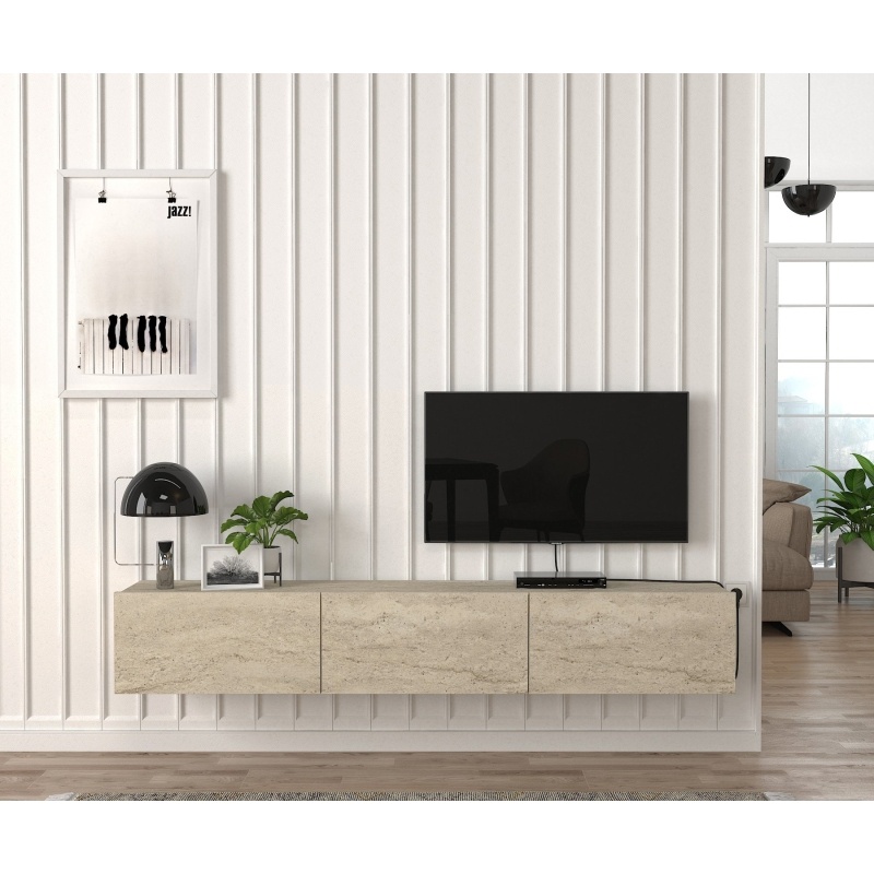 Comodă TV Damla, UNICUTIL, finisaj travertin pentru living modern