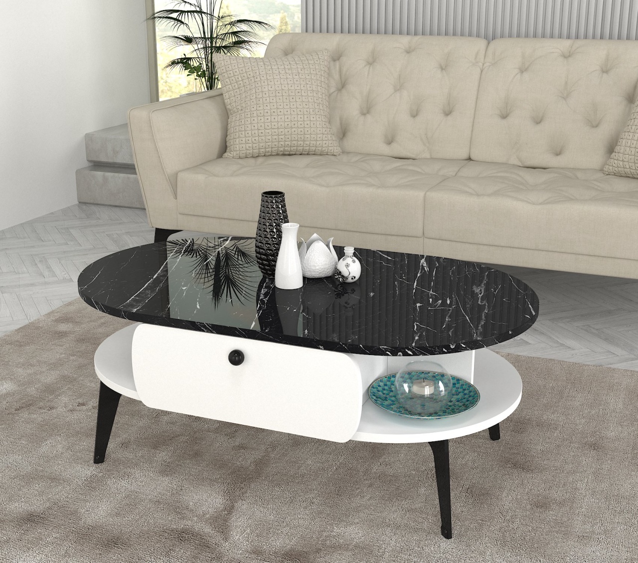 Masa de Cafea Bold Statement, UnicUtil, 100 x 60 40 cm, Alb-Negru