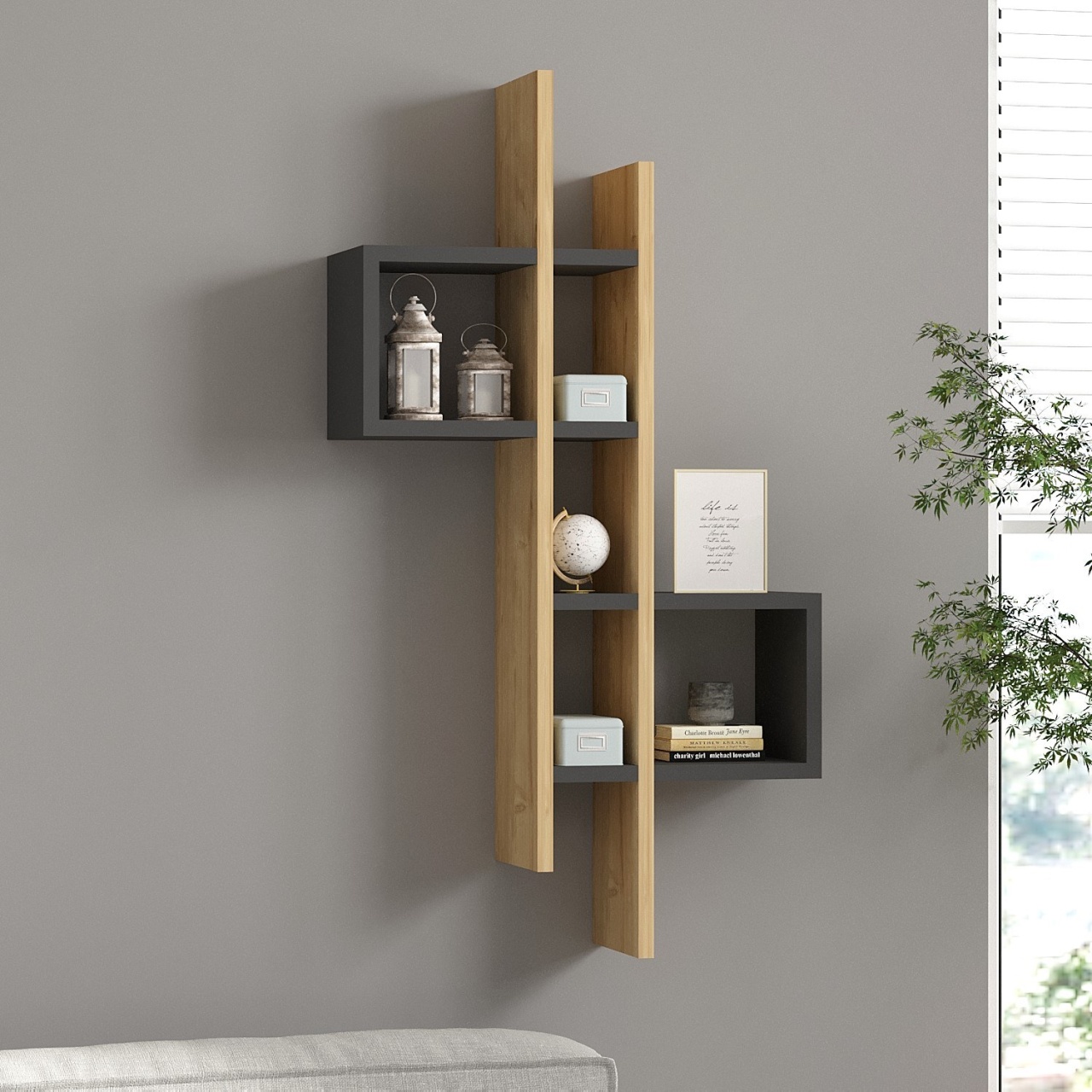 Rafturi perete, Premium Frame, UnicUtil, 53 x 108 x 19 cm, Stejar Gri