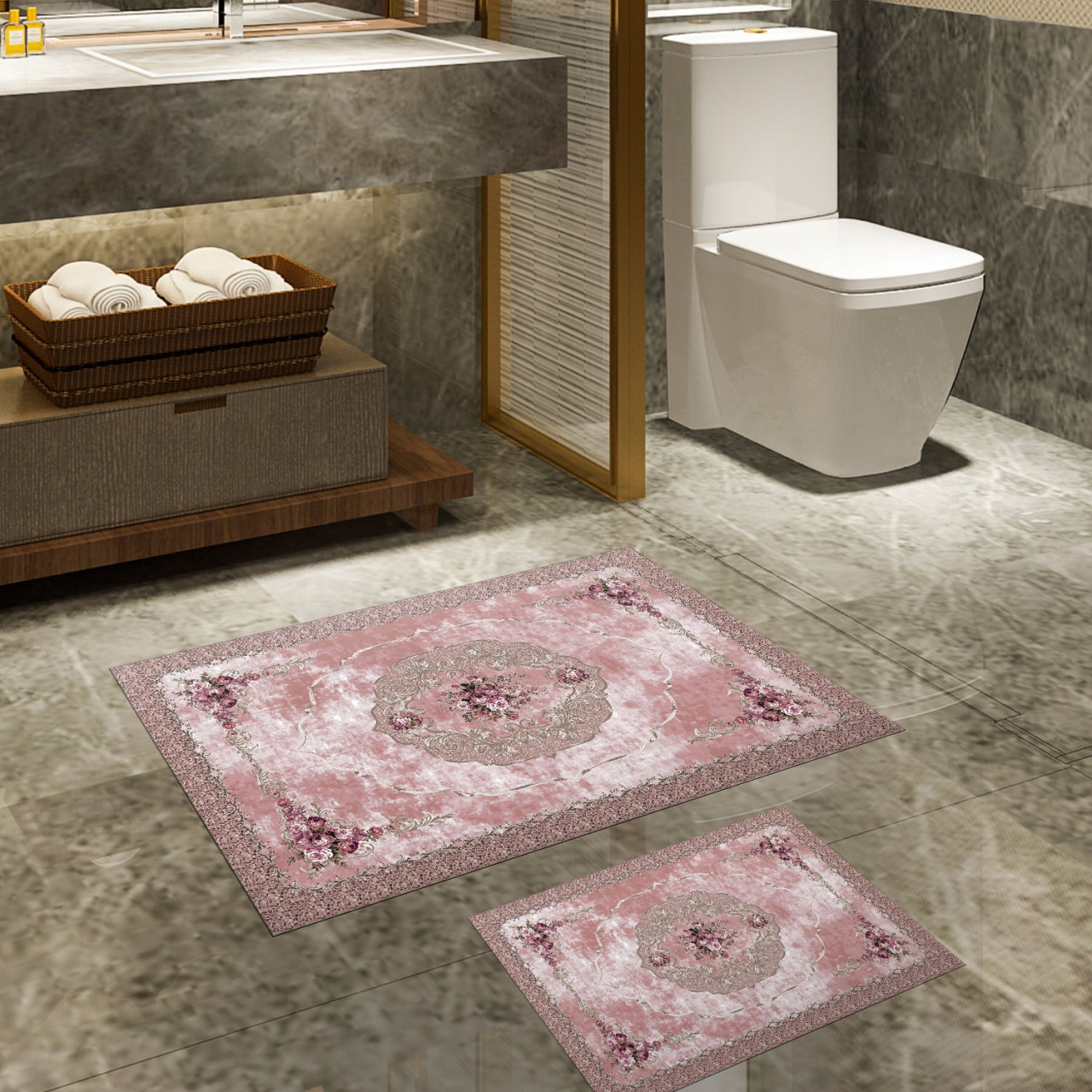 Set covorase baie 2 piese, Classic Style, UnicUtil, Powder, Pudra