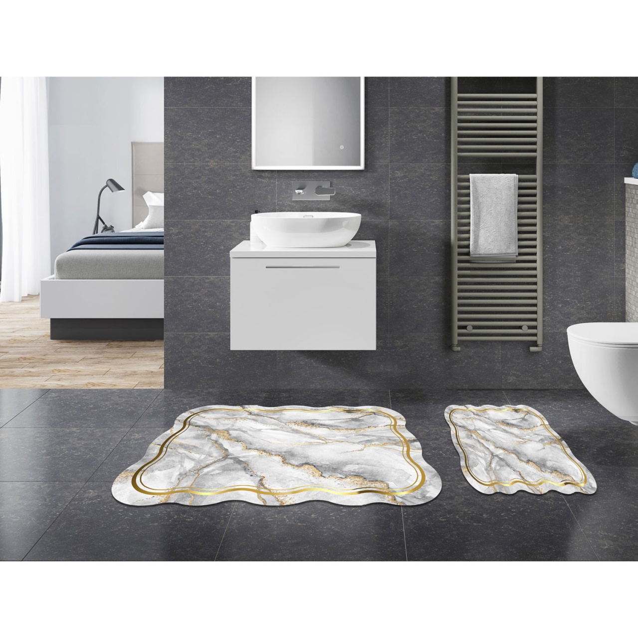 Set covorase baie 2 piese, Deluxe Soft, UnicUtil, Gri