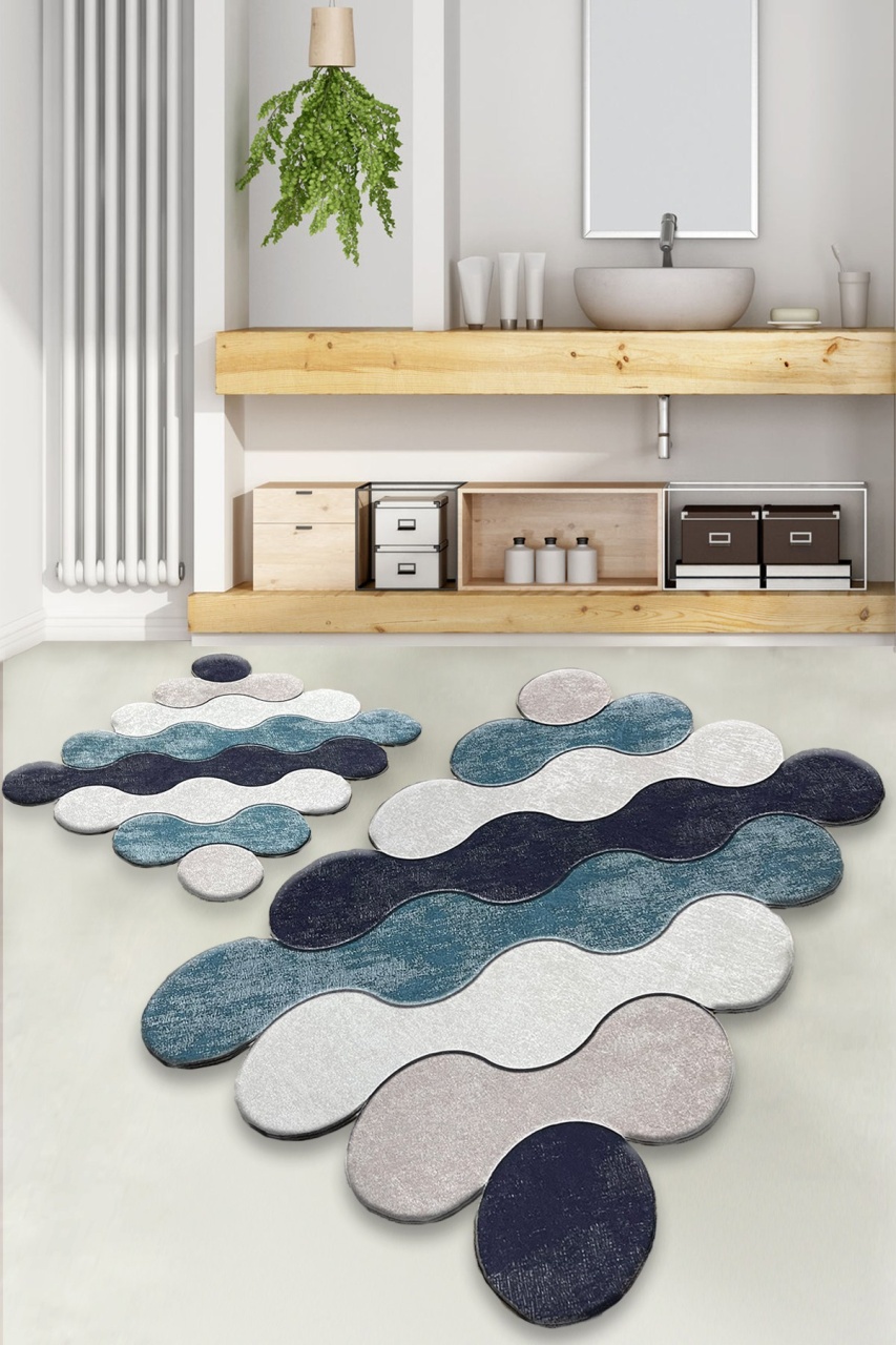 Set covorase baie 2 piese, Sophisticated Texture, UnicUtil, Albastru