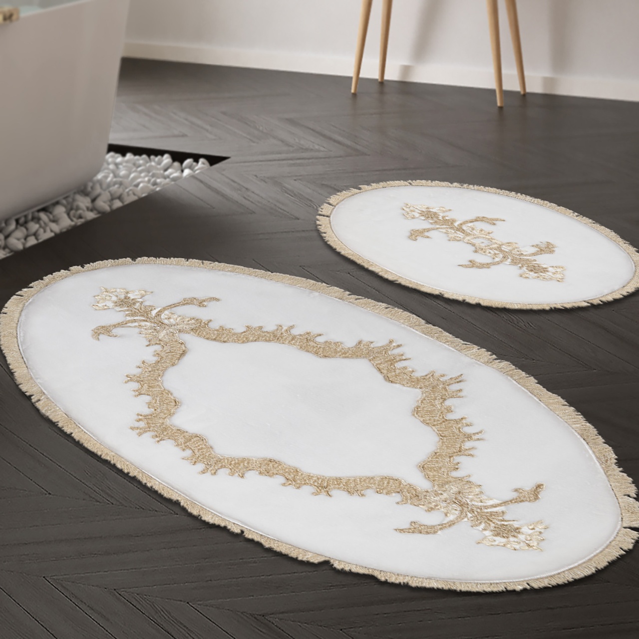Set covorase baie 2 piese, Sophisticated Texture, UnicUtil, Cream
