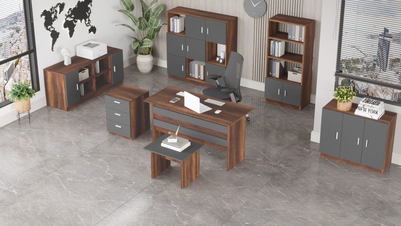 Set mobilier de birou UnicUtil Nuc - Gri Antracit 7 piese