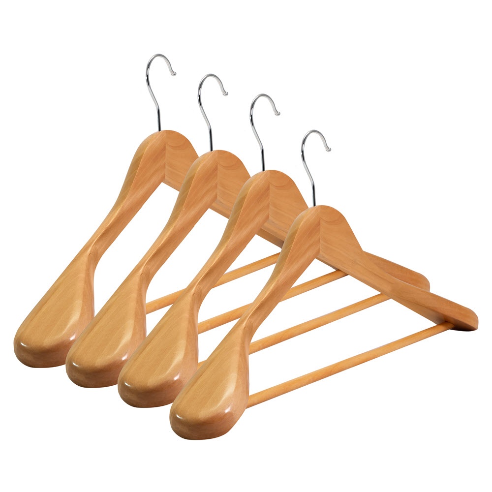 Umeraș din Lemn cu umeri lați și design modern, pentru Costum/Tricouri, Natur, 1 bucata