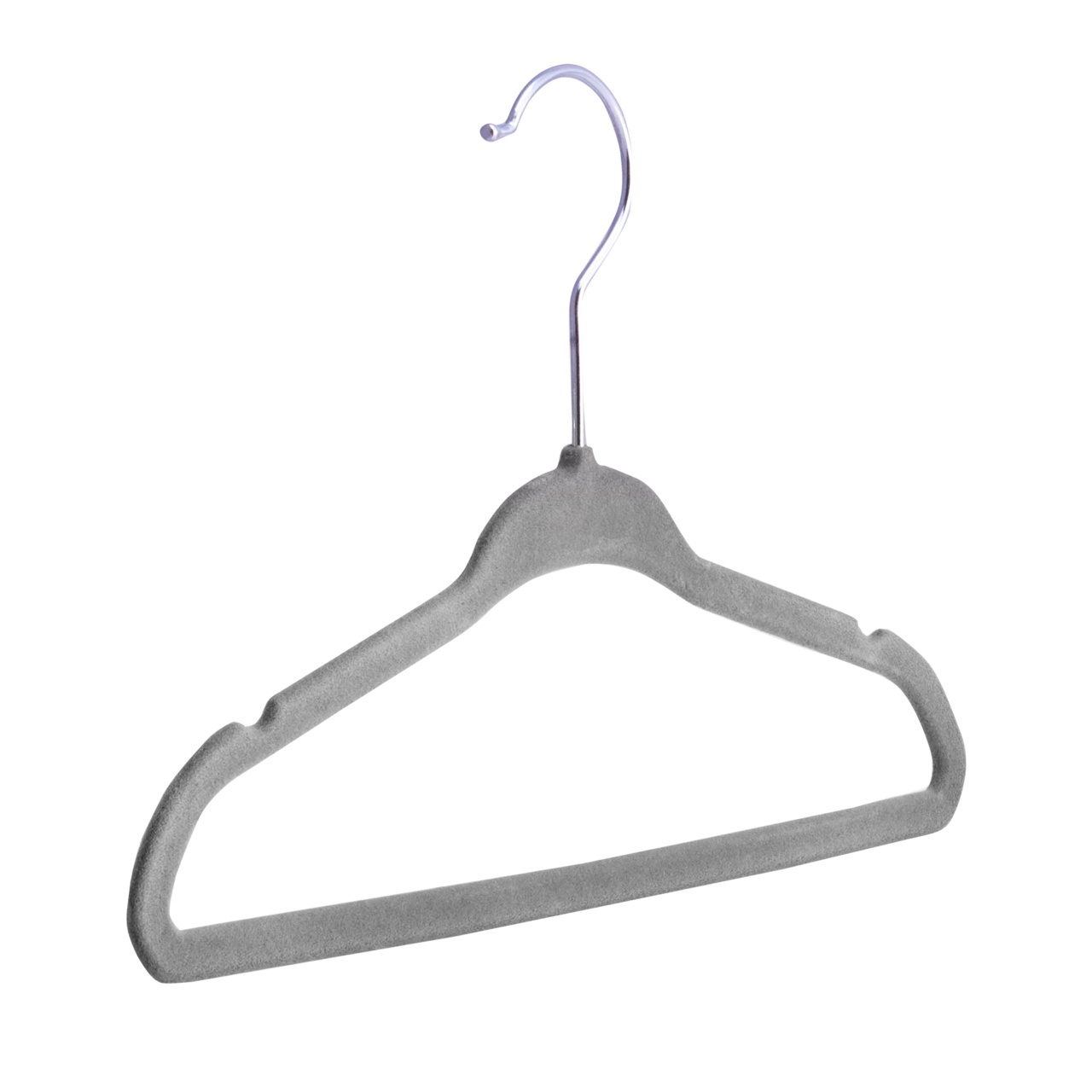Umeraș din plastic dur acoperit cu catifea gri anti-alunecare și bară pentru pantaloni, pentru copii, Gri, 1 bucata