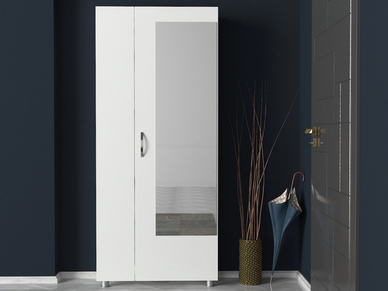 Cuier cu Oglinda si Pantofar, Modern Charm, UnicUtil, 80 x 28.6 x 185 cm, Alb