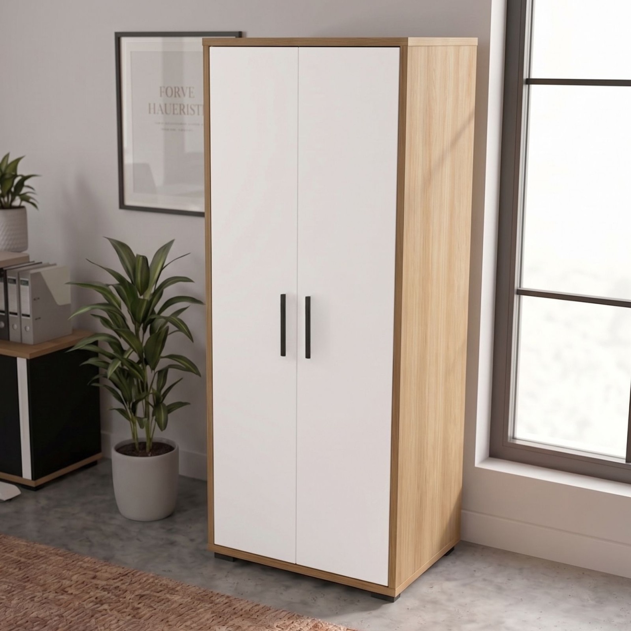 Dulap inalt birou UnicUtil Alb - Stejar 80 x 35 x 178.6 cm