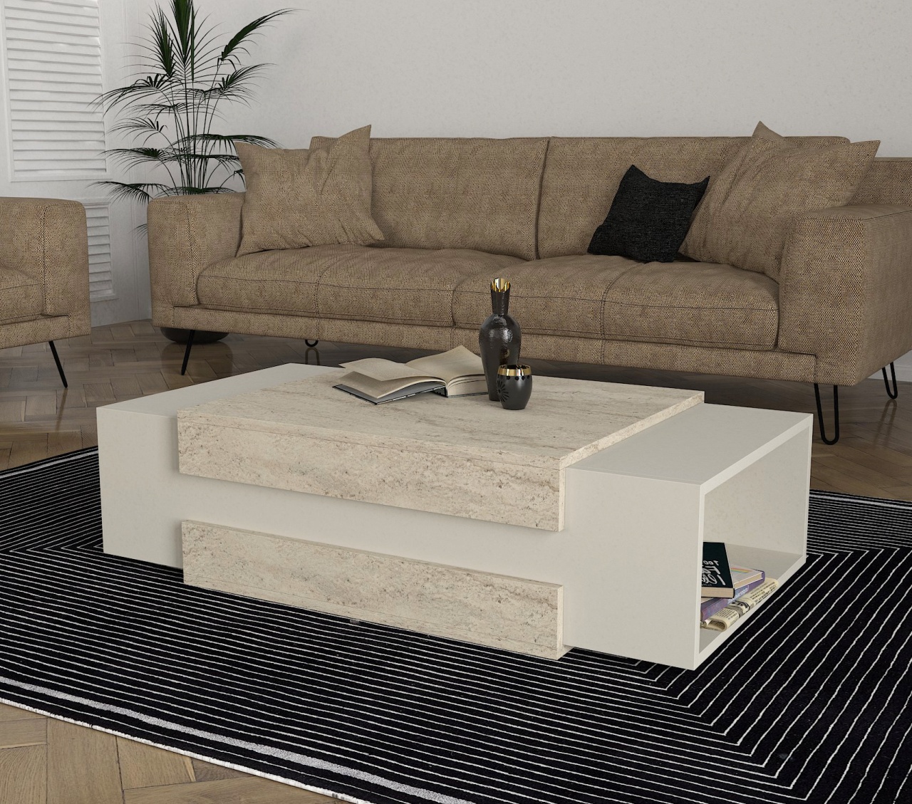 Masa de cafea, Stone Line, UnicUtil, 110 x 57 x 31 cm, Crem