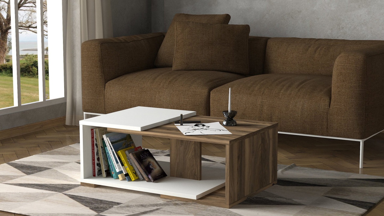 Masuta Cafea, UnicUtil, 81.8 x 35 x 50 cm, Alb si Maro